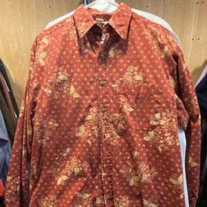 The Territory Ahead - Rust colored, printed long sleeve shirt, Size L, Vintage